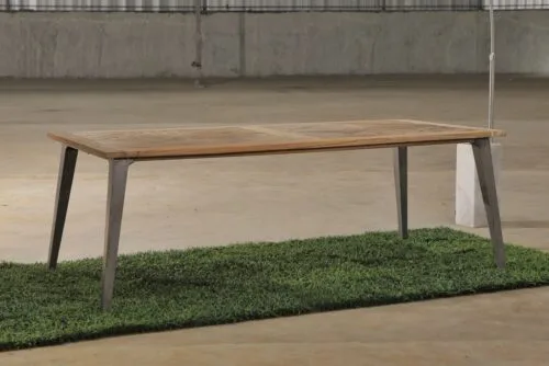 Granta reclaimed teak dining table with hand-forged iron legs and mosaic top, 220x100 cm, by RecycleTeak Indonesia