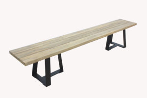 U Cross Leg Bench made from recycled teak and black iron legs