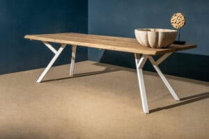 Aluminum powdercoat Live edge teak dining table