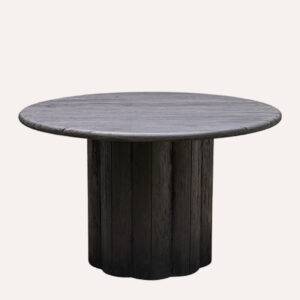 Round reclaimed teak table with pedestal base