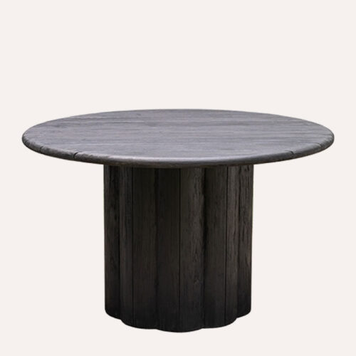 Round reclaimed teak table with pedestal base
