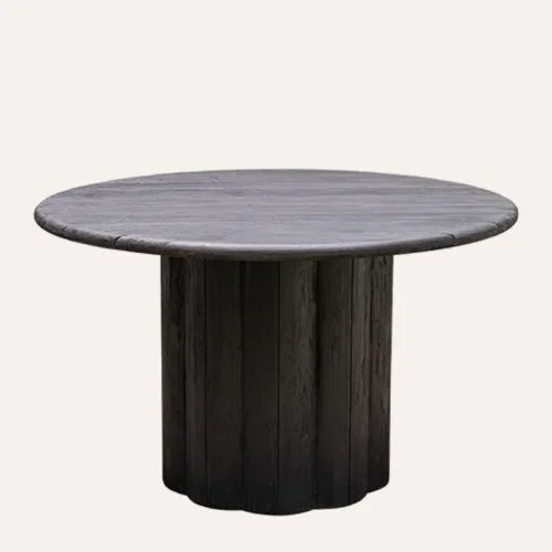 Round reclaimed teak table with pedestal base