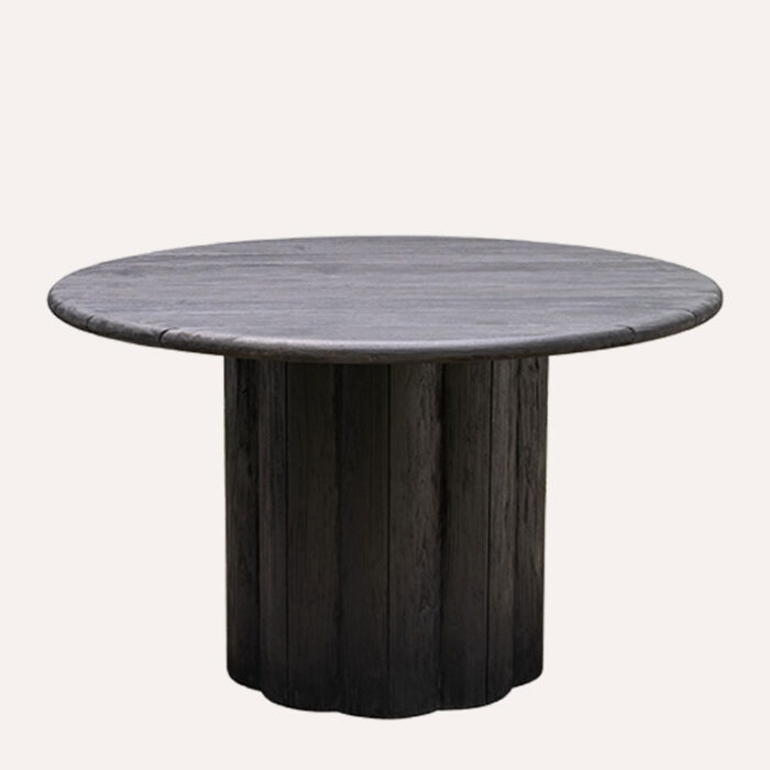 Round reclaimed teak table with pedestal base