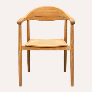 Elegant teak armchair with curved design front view