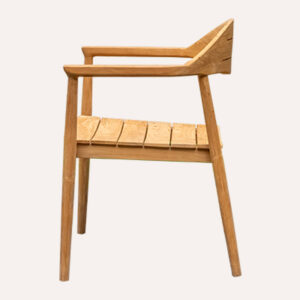 Premium teak armchair side view showing ergonomic shape