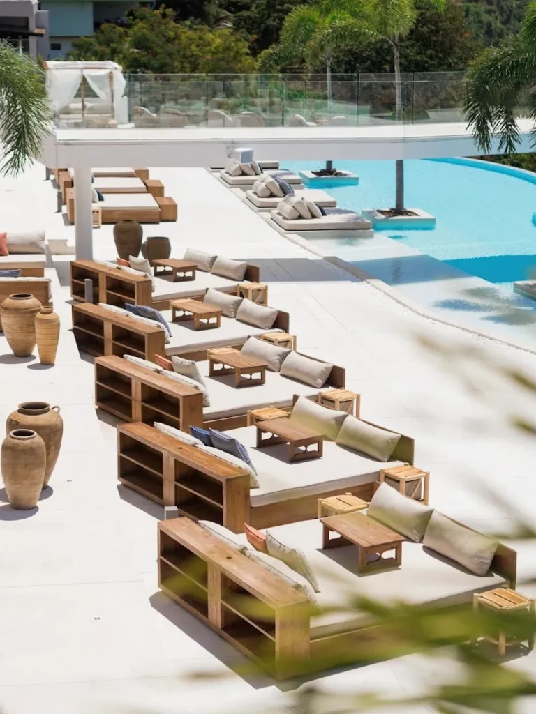 Luxury Recycled Teak Outdoor Furniture at Fira Beach Club Phuket