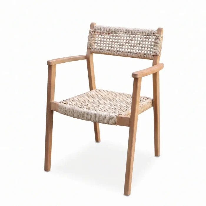 Alona reclaimed teak woven dining chair with rattan lattice seat and backrest