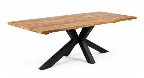 Arena reclaimed teak dining table with matte black Aloy spider leg base