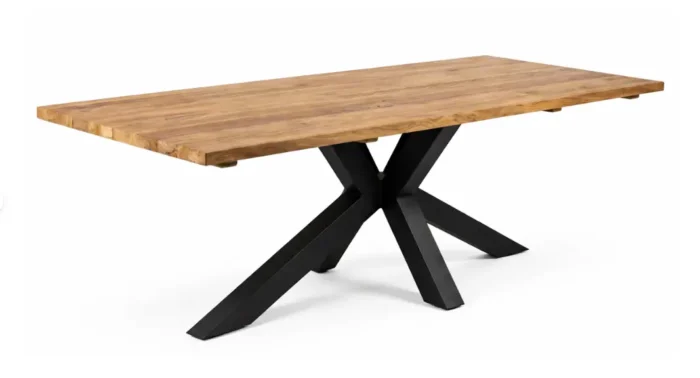 Arena reclaimed teak dining table with matte black Aloy spider leg base