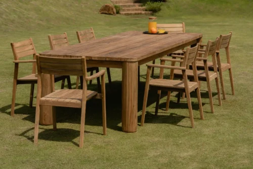 Teak outdoor dining table and chairs for F&B and commercial spaces
