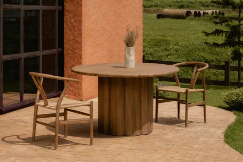 Teak outdoor dining table and chairs for hospitality projects and luxury villas