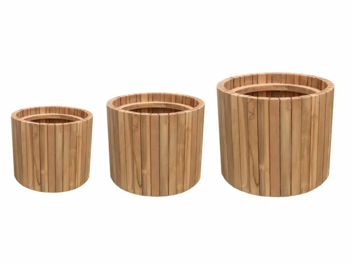 Nested Planter set in reclaimed teak, three graduated sizes, by RecycleTeak