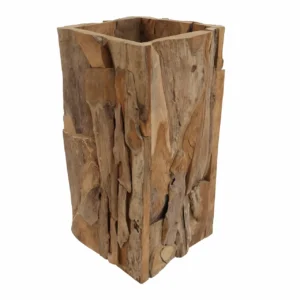 Teak Square Planter, size L, reclaimed teak root and bark cladding, by RecycleTeak