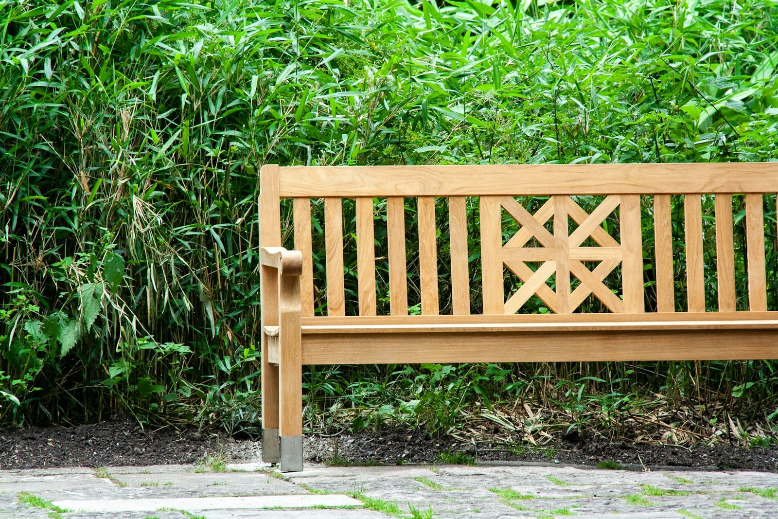 Reclaimed teak garden bench with slat detailing, outdoor hospitality furniture by RecycleTeak