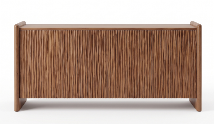 Amerta Sideboard four-door reclaimed teak credenza with carved wave-texture Olpatine finish