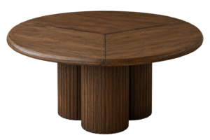 Borneo Round Table studio view showing the fluted pedestal base and radial wood grain top