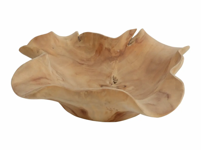 Clover Bowl, hand-carved reclaimed teak bowl with organic leaf-shaped rim, size M