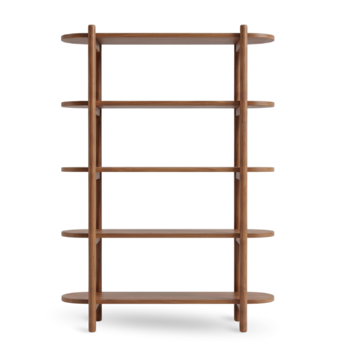 Chaga Etagere five-tier reclaimed teak open shelving unit with Olpatine patina finish