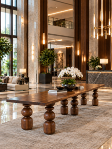 Monarch Table as a centerpiece table in a luxury hotel lobby
