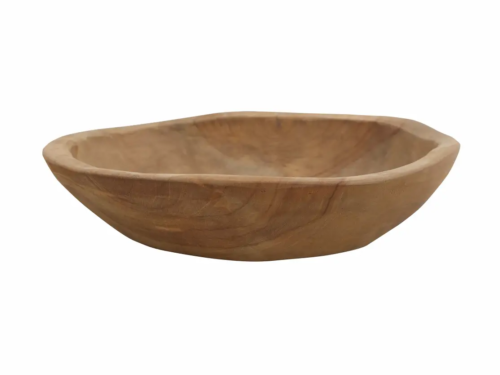 Teak Root Bowl, shallow hand-carved teak root bowl in Natural finish, size M