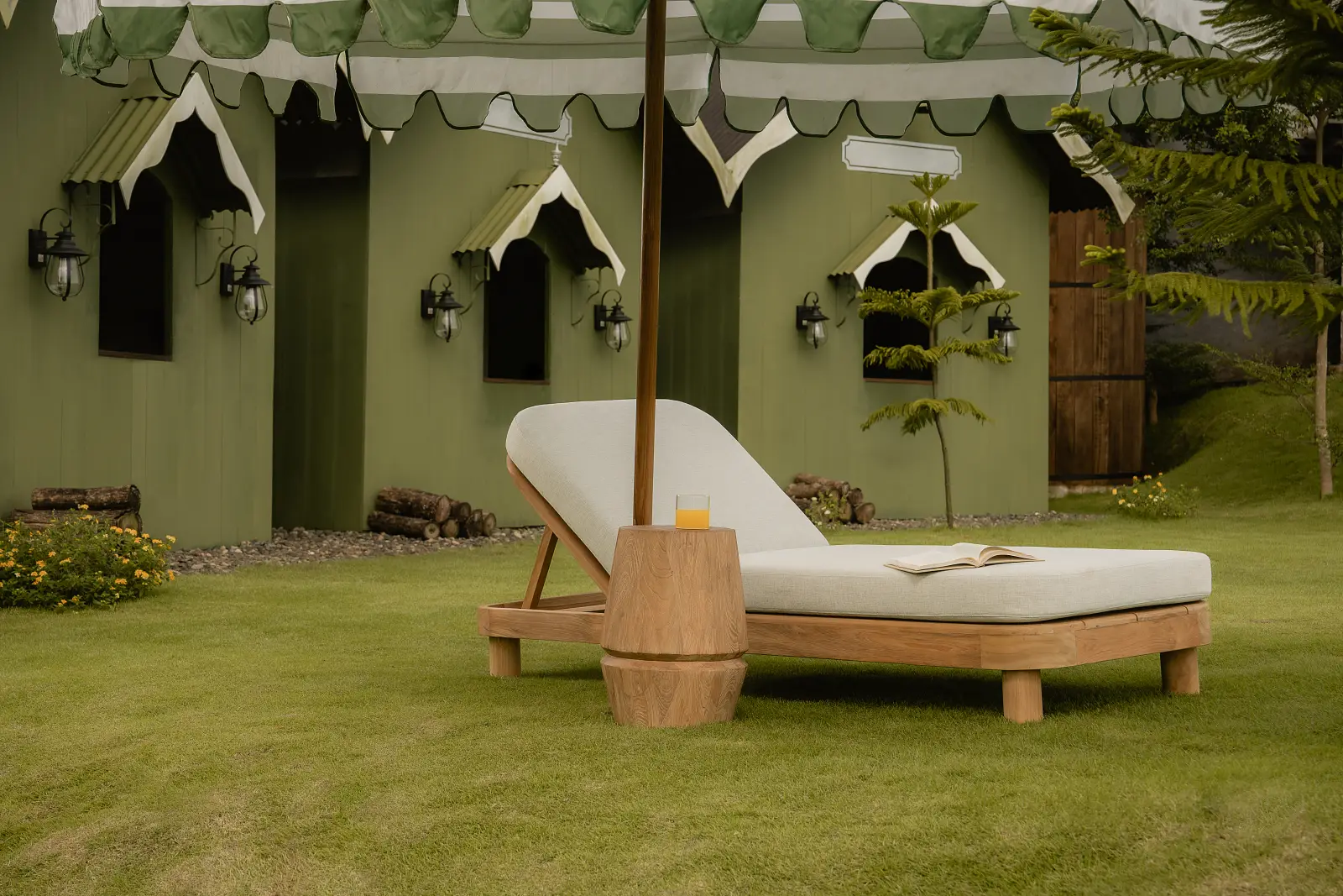 Como Teak Sun Lounger, reclaimed teak sunlounger for resort poolside